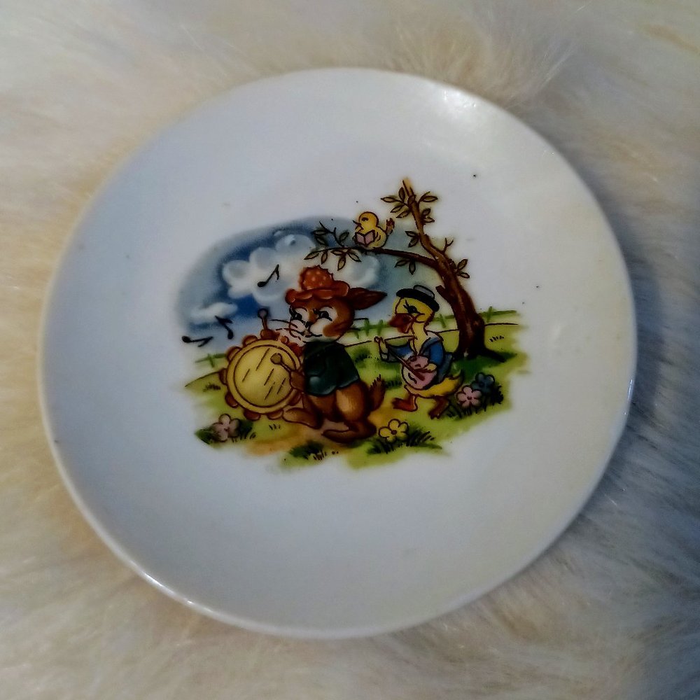 Child's Porcelain Plate Animal Design Vtg Japan - Picture 1 of 3